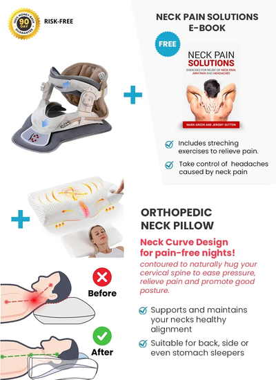 Cervical Neck Traction Device + Orthopedic Neck Pain Pillow For Better Sleep